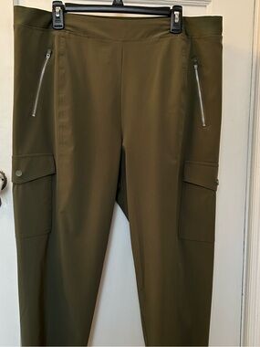 Olive Green Cargo Ponte Pants with Zip Pockets